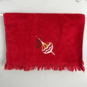 Vintage Martex Christmas Embroidered Hand Accent Towel Red 100% Cotton